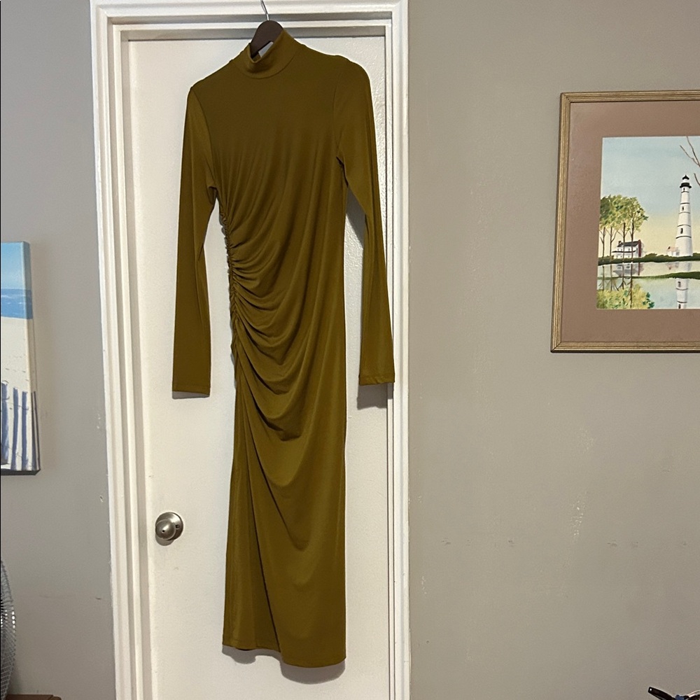 H&M Mustard Long Sleeve Ruched Dress
